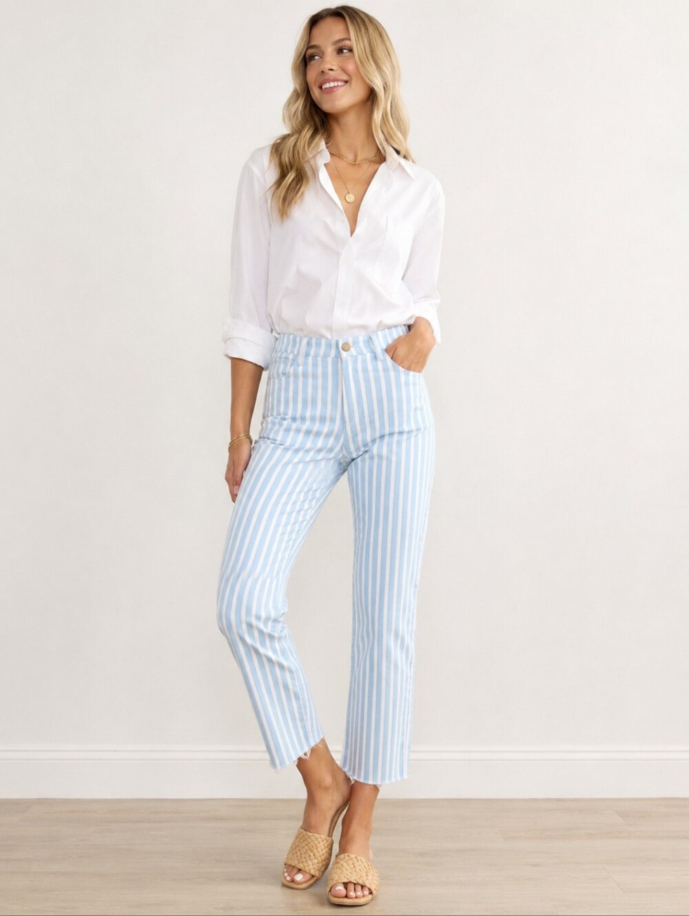 THE KIT. by Daniel Vosovic Cropped Alexa Jeans Blue White Stripe NWT Size 4